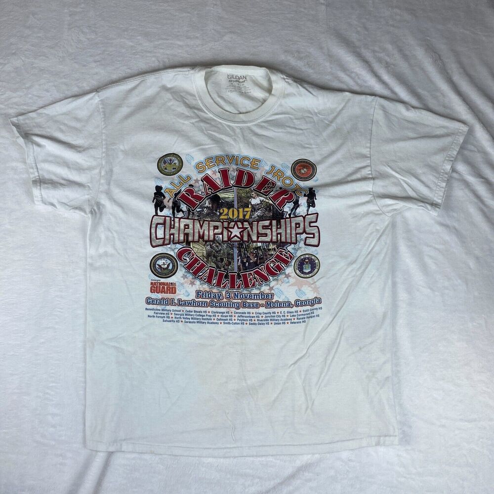 Gildan Shirt Mens XL White Raider Challenge Championships 2017 Crew Neck Tee